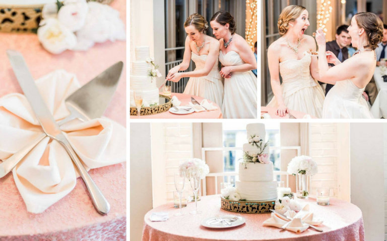 Proximity Hotel Wedding - Sarah and Catherine cutting the cake