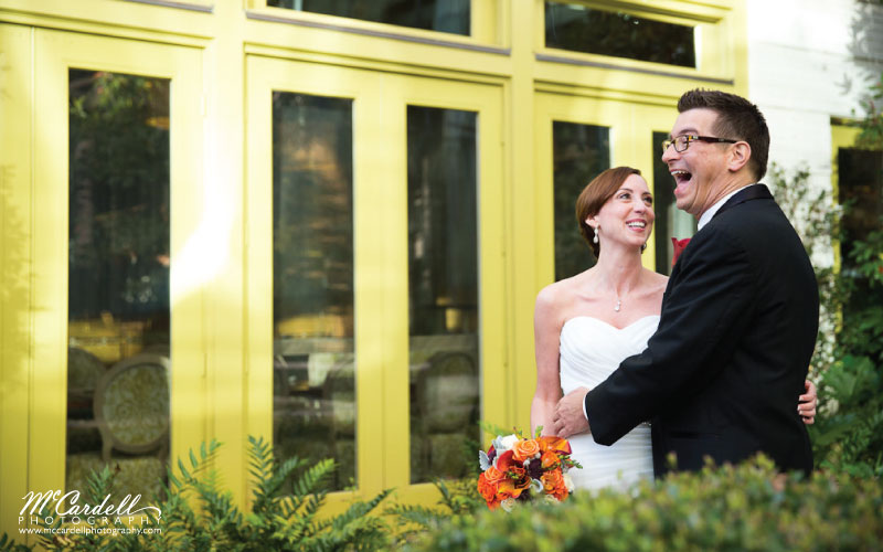 Proximity Hotel Wedding Theresa and Eric, bride and groom in garden