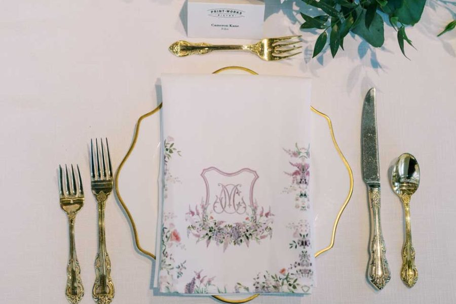 The Bridal Party had monogrammed, embroidered napkins with their place setting.