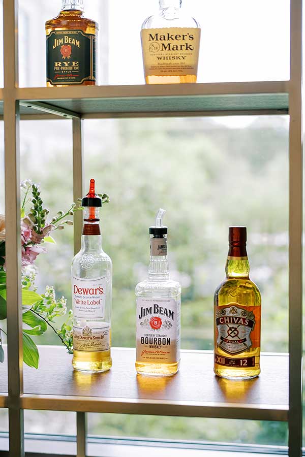Close up of liquors available at the bar